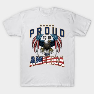 Proud To Be An American Graphic Eagle American Flag Ribbon T-Shirt